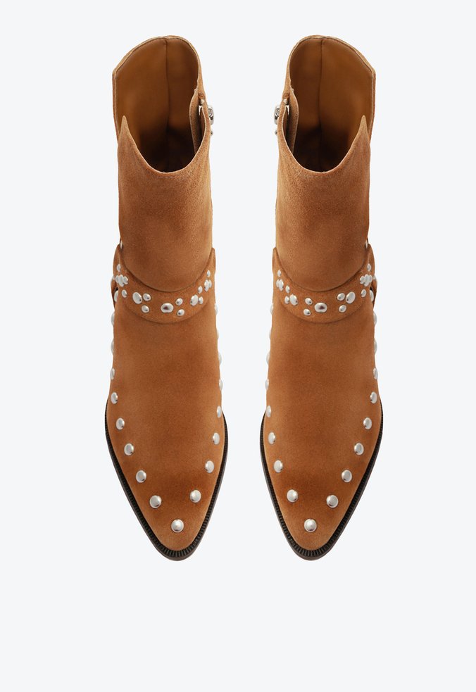 Bota Western Salto Bloco Baixo Camurça Marrom Schutz