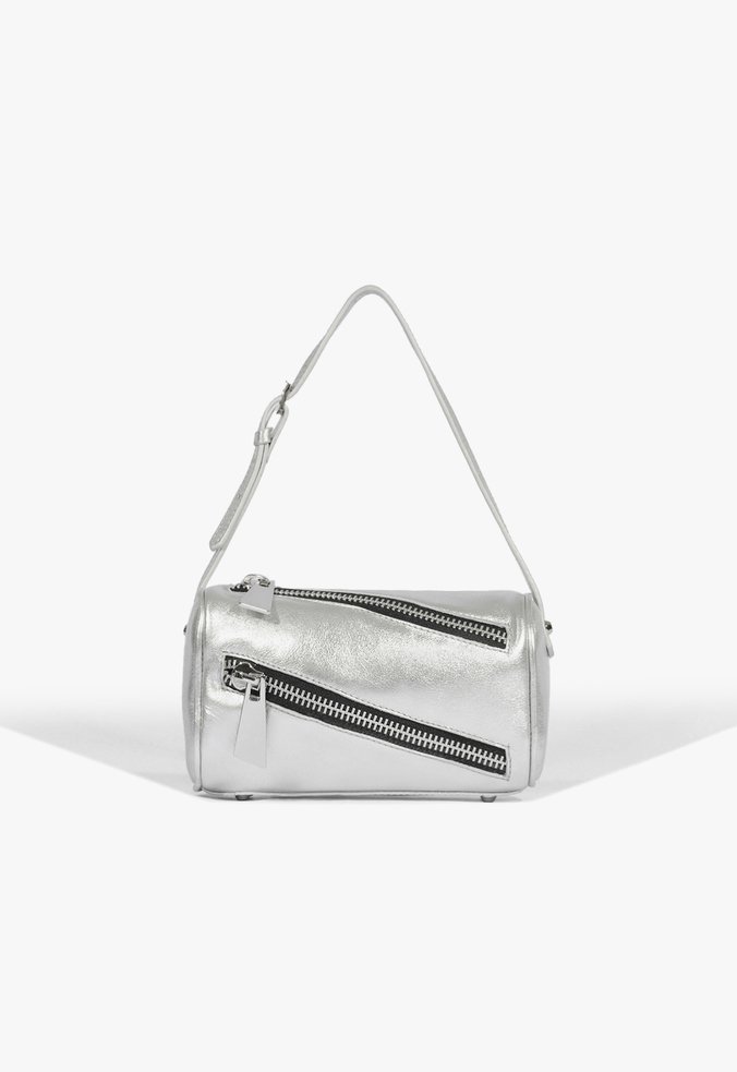 Bolsa Shoulder Couro Metalizado Prateada