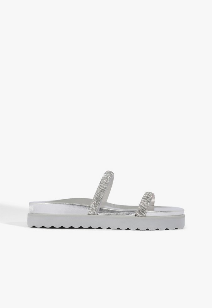 Sandália Papete Sparks Tiras Brilho Prata