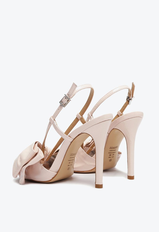 Sandália Salto Alto Laço Verniz Bege | Schutz