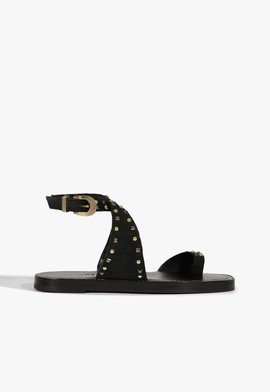 Sandália Rasteira Couro Boho Preto