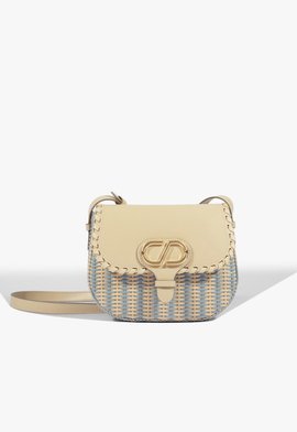 Bolsa Shoulder Média Couro Bege e Azul