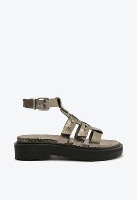 Sandália Papete Tiras Couro Prateada