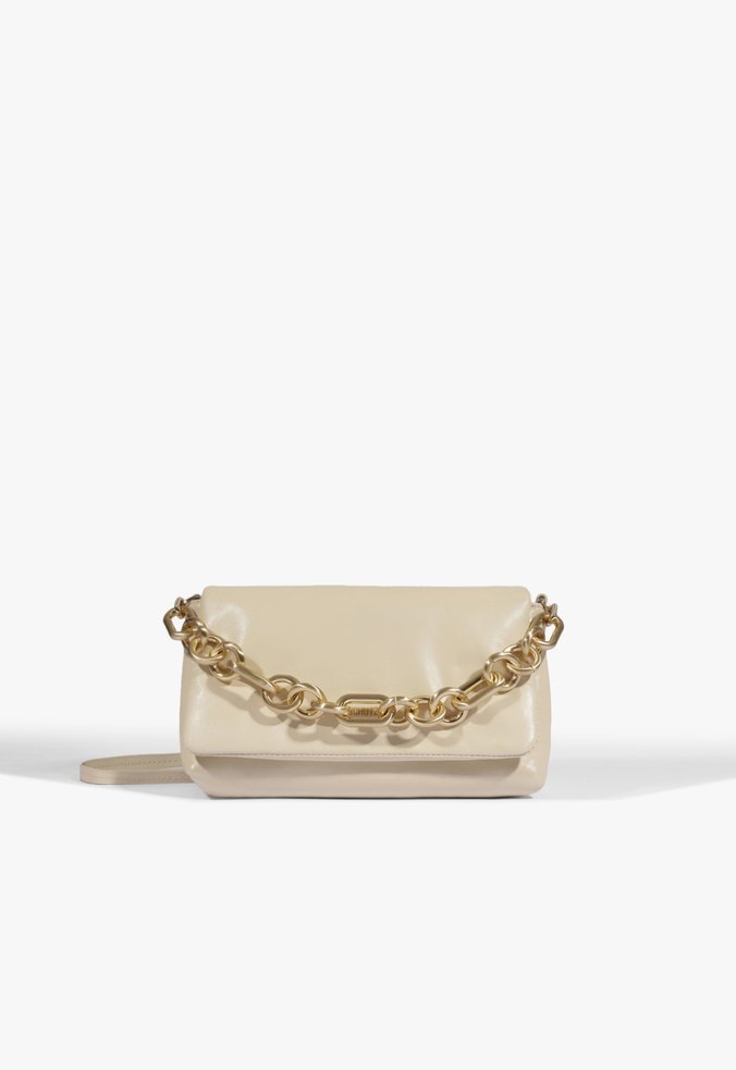 Bolsa Tiracolo Pequena Couro Corrente Bege