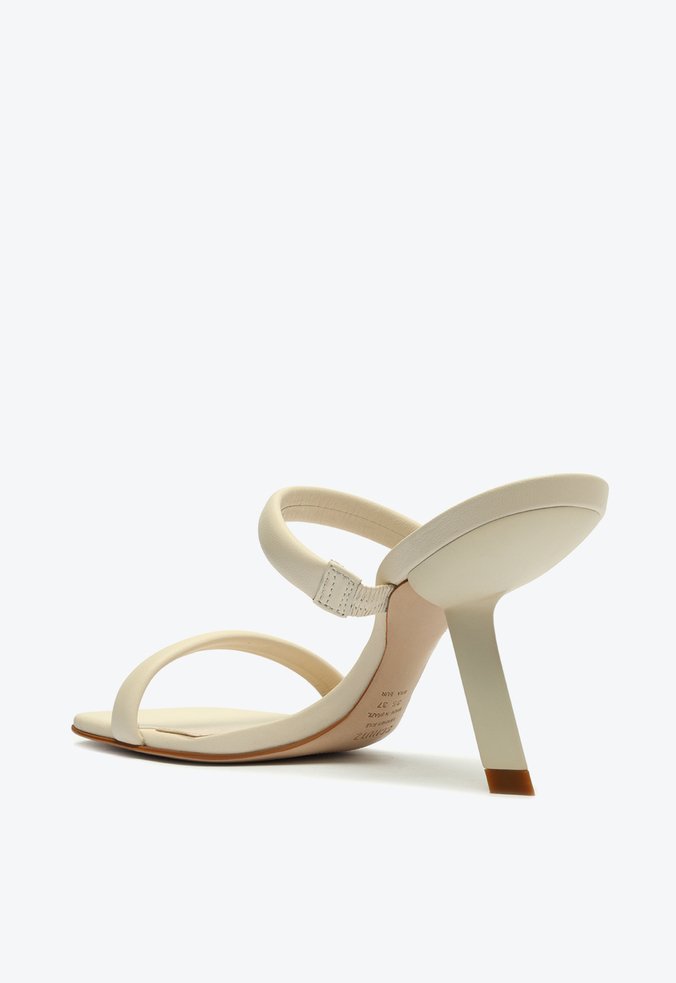 mule sandal white blue embroidered fabric calfskin