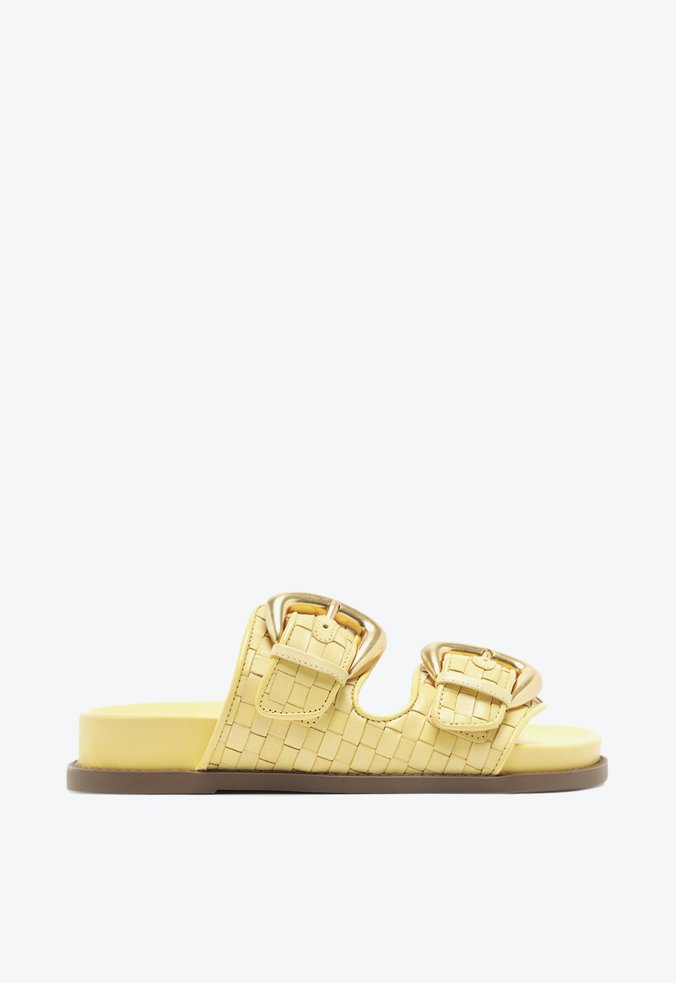 Papete Casual Flats Couro Amarela