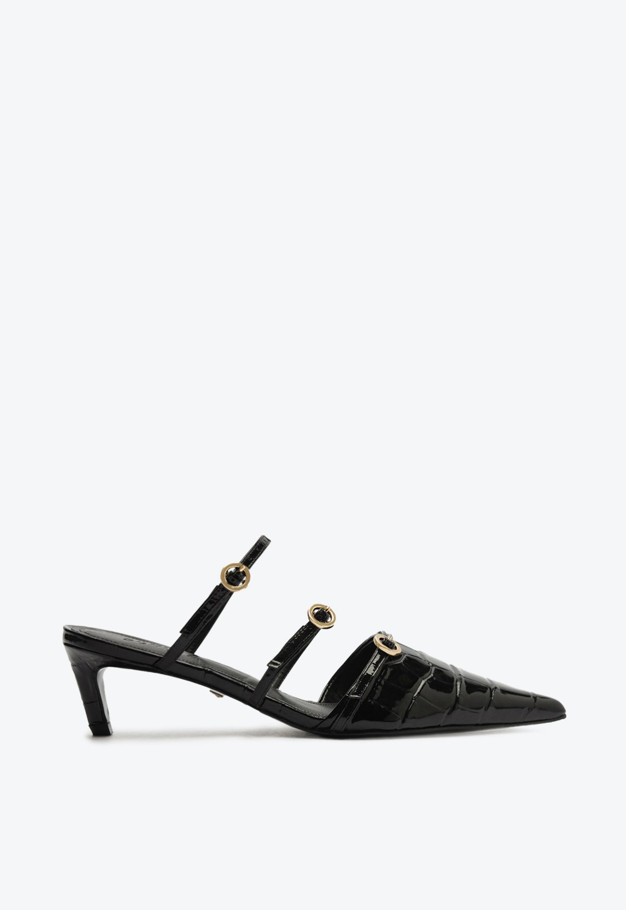 Mule Curve Heels Vinil Croco Couro Preta | Schutz