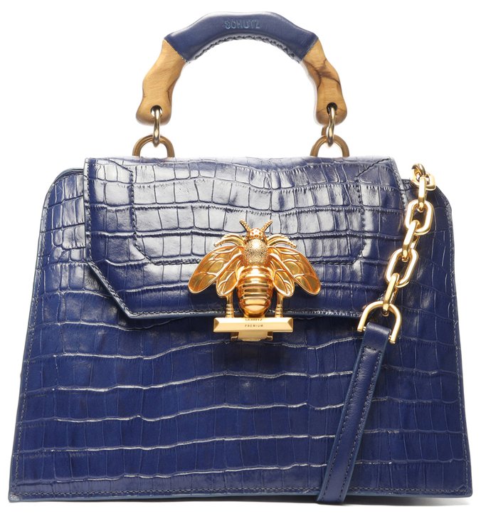 Bolsa Tiracolo Grande Believe Croco Azul-Marinho