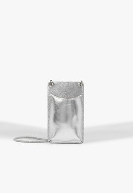 Porta Celular Couro Prata