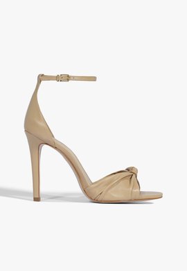 Sandália Salto Fino Couro Laço Nude