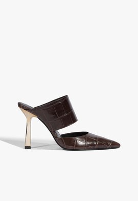 Mule Fechada Salto Alto Wild Croco Marrom
