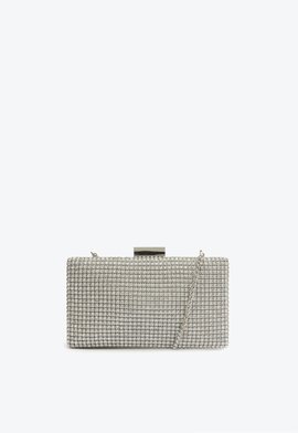 Bolsa Clutch Malha Strass Prateada