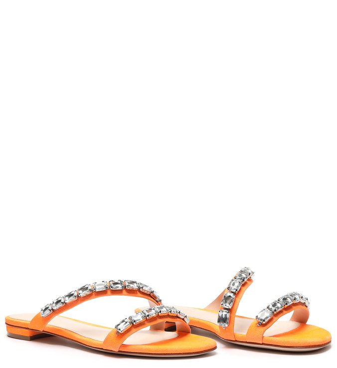 Rasteira Crystal Glam Neon Orange Rasteira Crystal Glam Neon Orange