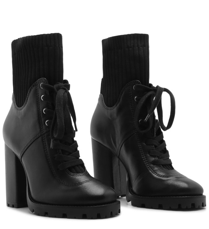 Combat Boot Salto Bloco Knit Preta Combat Boot Salto Bloco Knit Preta