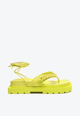 Sandália Papete Flatform Tratorada Couro Verde Neon