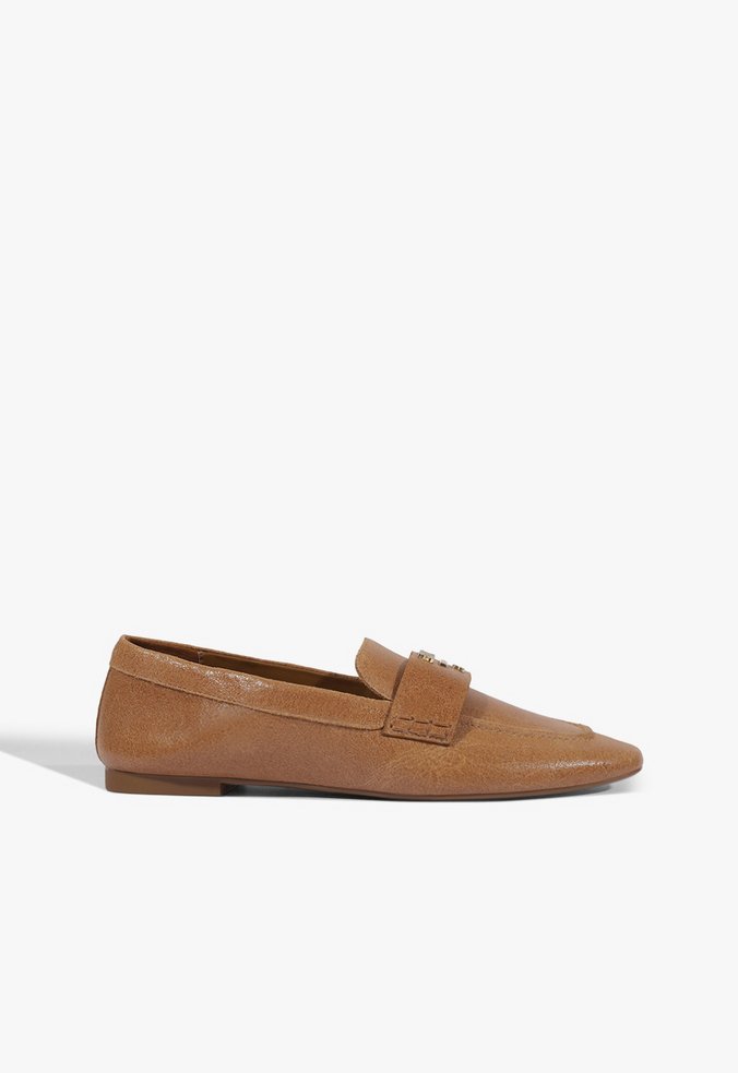 Mocassim Bico Quadrado Couro Marrom
