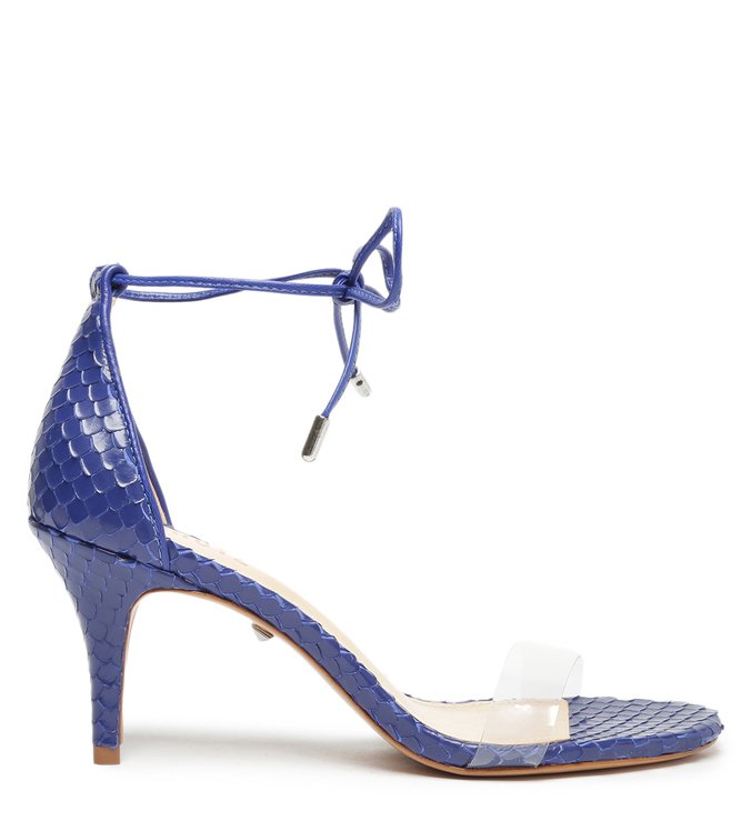 Sandália Gisele Salto Médio Vinil Azul