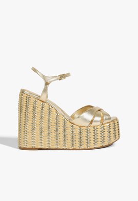 Sandália Plataforma Keefa Wedge Couro Platina