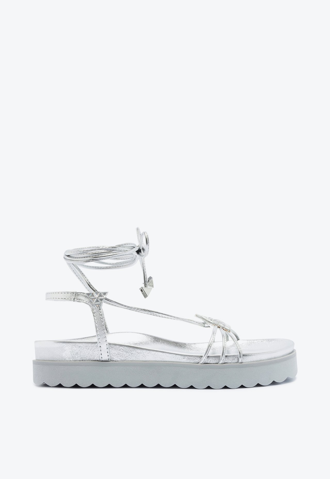 Sandália Papete Triangle Glam Amarração Prata | Schutz