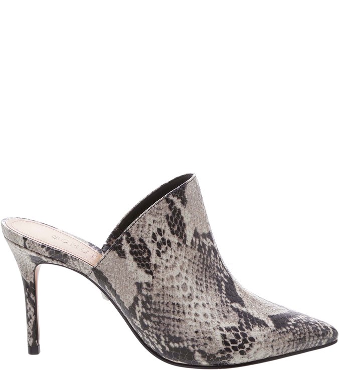 Sapato Mule Salto Fino Snake Cinza