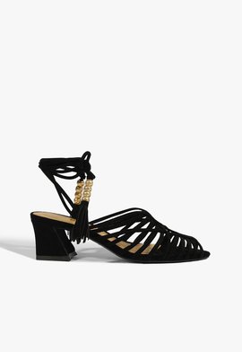 Sandália Camurça Salto Bloco Médio Preta