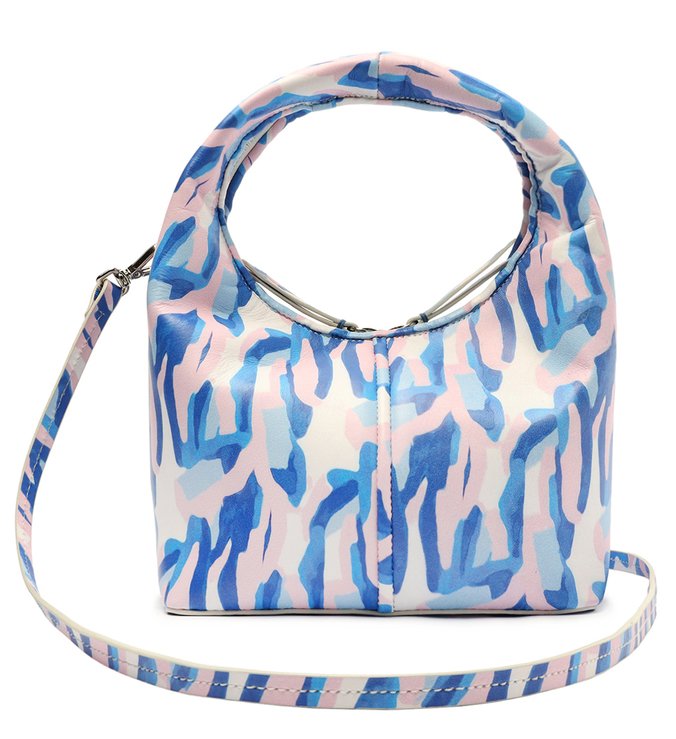 Bolsa Tiracolo Pequena Wanted Fivela Couro Estampa Azul Bolsa Tiracolo Pequena Wanted Fivela Couro Estampa Azul