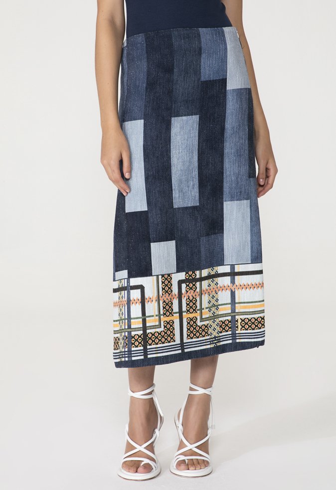 Saia Midi Milena Azul Tapeçaria Saia Midi Milena Azul Tapeçaria