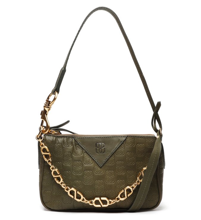Bolsa Tiracolo Baguette Emblem Couro Verde-Militar