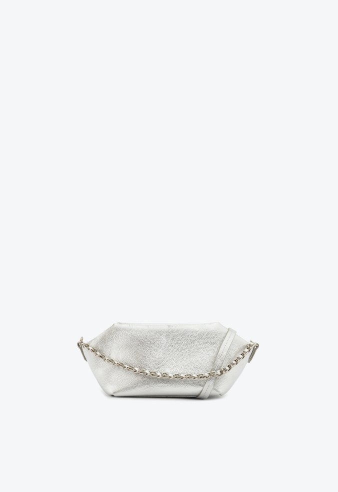 Bolsa Tiracolo Pequena Couro Corrente Prata