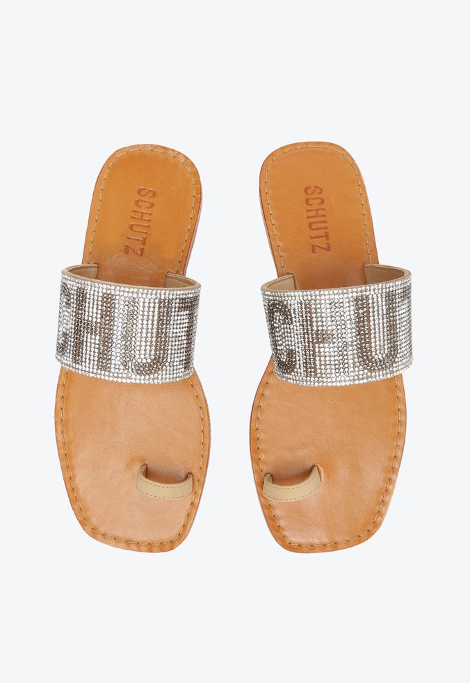 Sandália Rasteira Schutz Logo Bege Sandália Rasteira Schutz Logo Bege