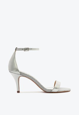 Sandália Gisele Salto Médio Couro Spechio Prata