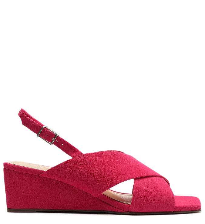 Sandália Anabela Baixa Nobuck Rosa Pink