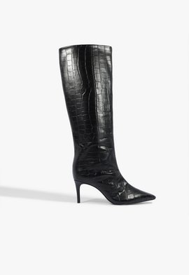 Bota Mary Up Mid Salto Fino Couro Preta