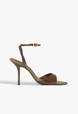 Sandália Salto Elodie Buckle Verniz Marrom