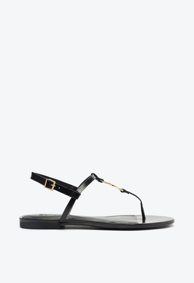 Sandália Rasteira Statement Flats Couro Preta