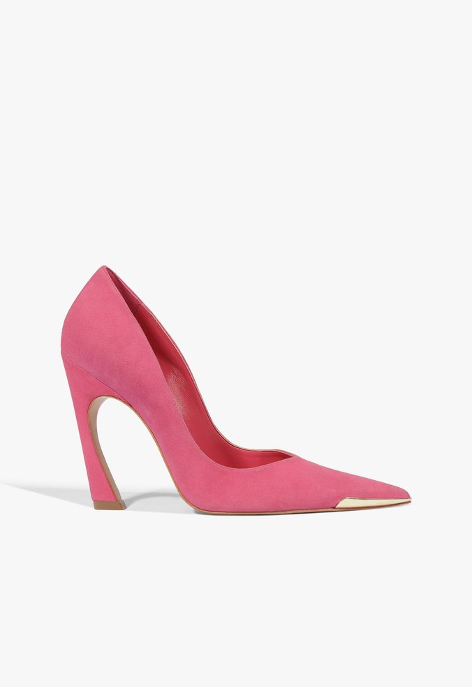 Scarpin Lexi Biqueira Metal Salto Alto Couro Rosa