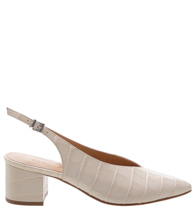 Sapato Scarpin Salto Bloco Croco Branco