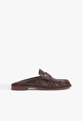 Mule Mocassim Tyche Couro Marrom Escuro