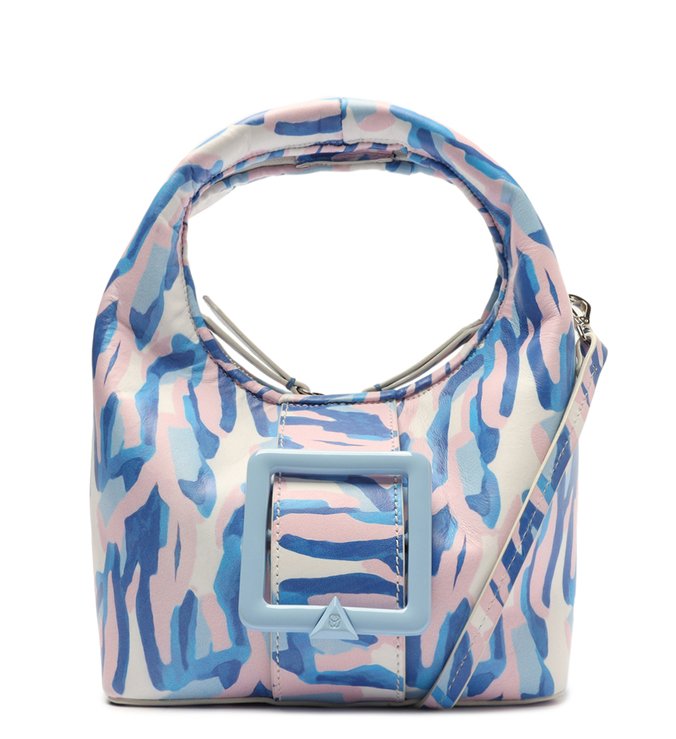 Bolsa Tiracolo Pequena Wanted Fivela Couro Estampa Azul Bolsa Tiracolo Pequena Wanted Fivela Couro Estampa Azul