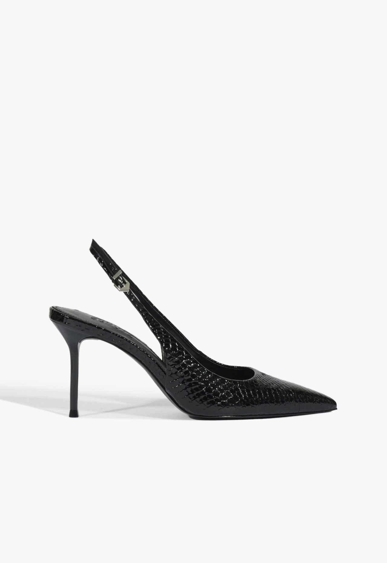 Sapato Scarpin Slingback Paola Couro Croco Preto | Schutz