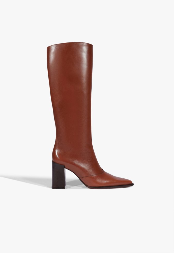 Bota Raffaela Cano Longo Couro Marrom