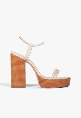 Sandália Plataforma Salto Alto Couro Off White