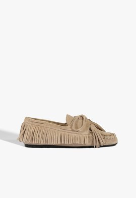 Mocassim Camurça Franjas Bege
