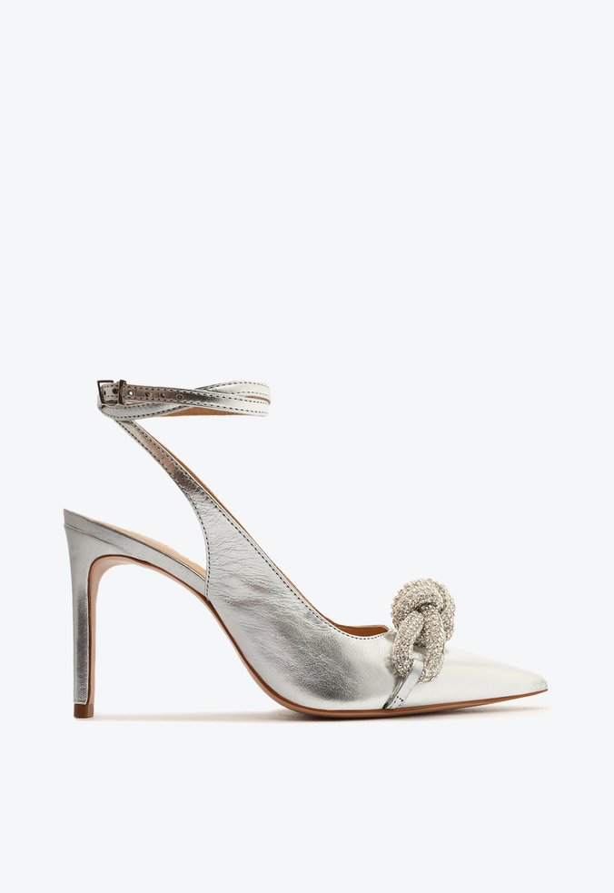 Sapato Scarpin Slingback Salto Alto Couro Prata Schutz