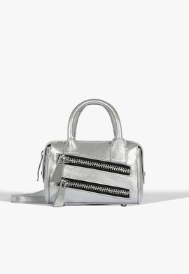 Bolsa Shoulder Bowling Pequena Couro Prateada