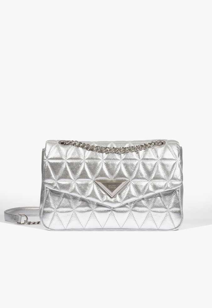 Bolsa Tiracolo Média Couro Matelassê Prata