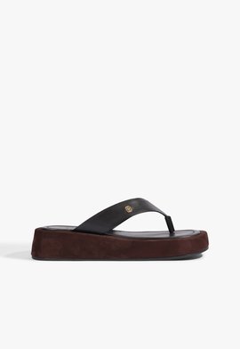 Sandália Rasteira Shop Flatform Couro Preta