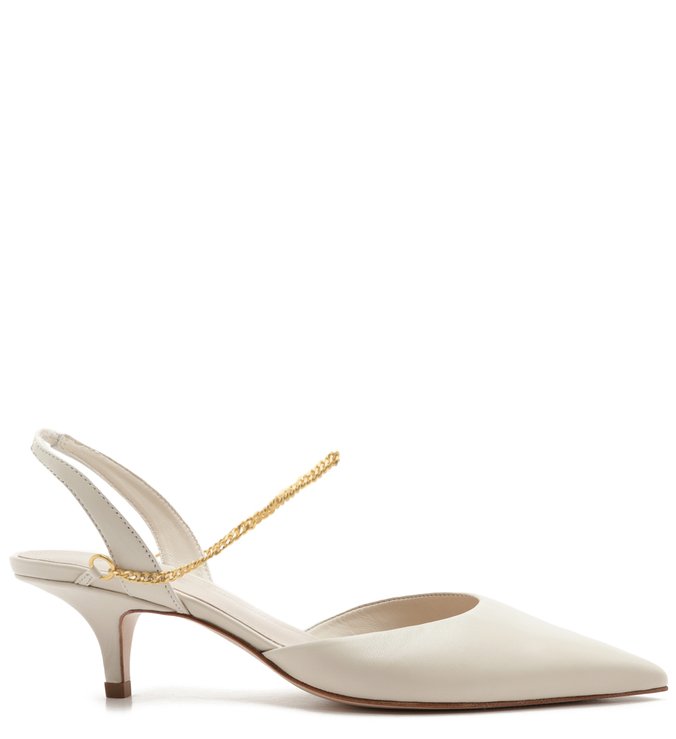 Scarpin Slingback Kitten Heel Gold White Scarpin Slingback Kitten Heel Gold White