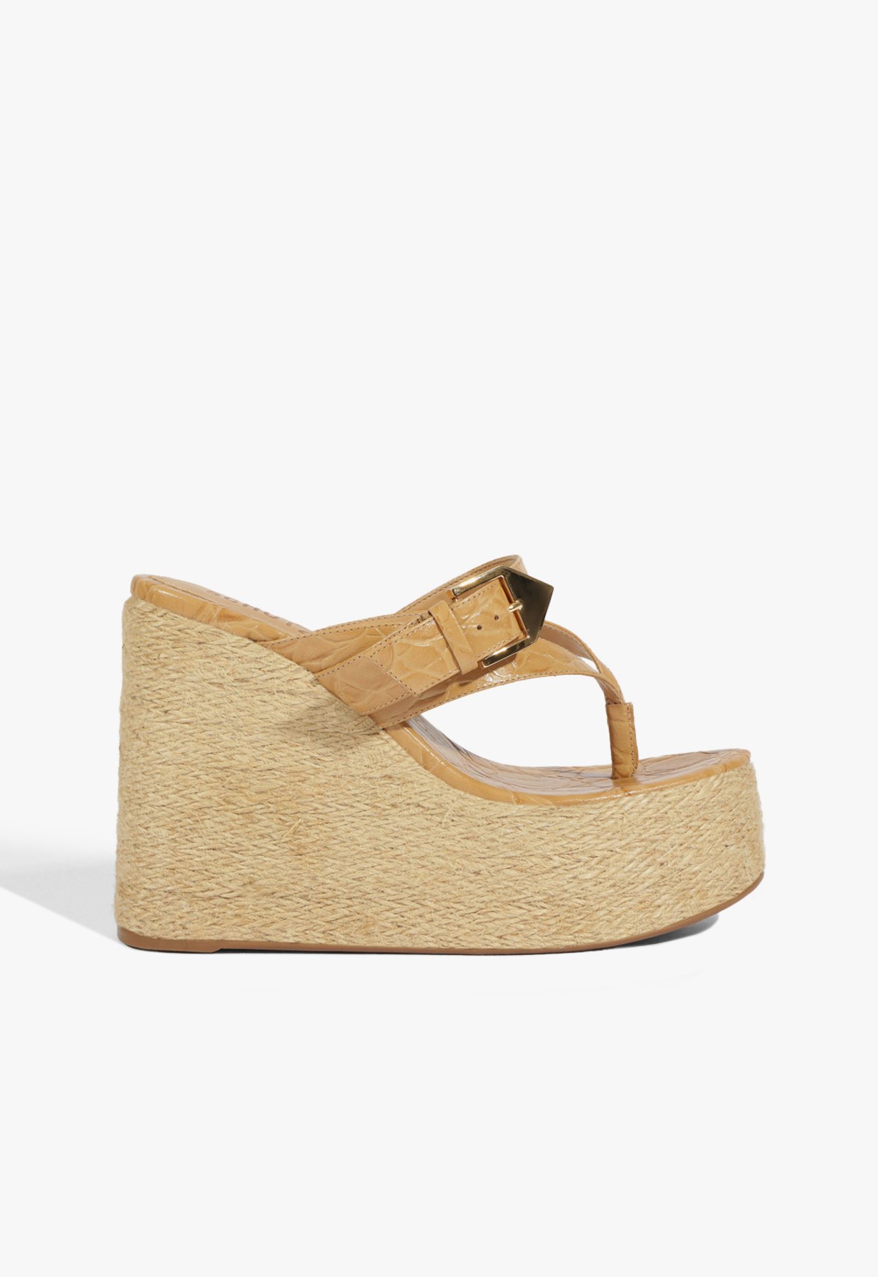 Sandália Anabela Scalea Couro Ráfia Marrom Clara | Schutz