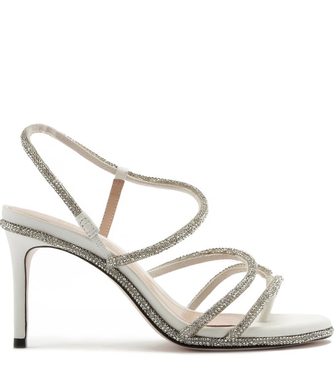 Sandália Salto Fino Deluxe Brilhos Branca